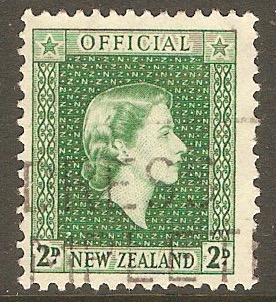 New Zealand 1954 2d Bluish green Official Stamp. SGO161.
